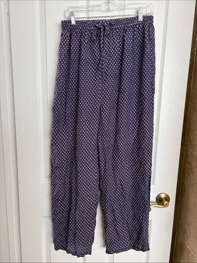 Cezar - Mens Navy Printed Drawstring Silk Pajama bottom.